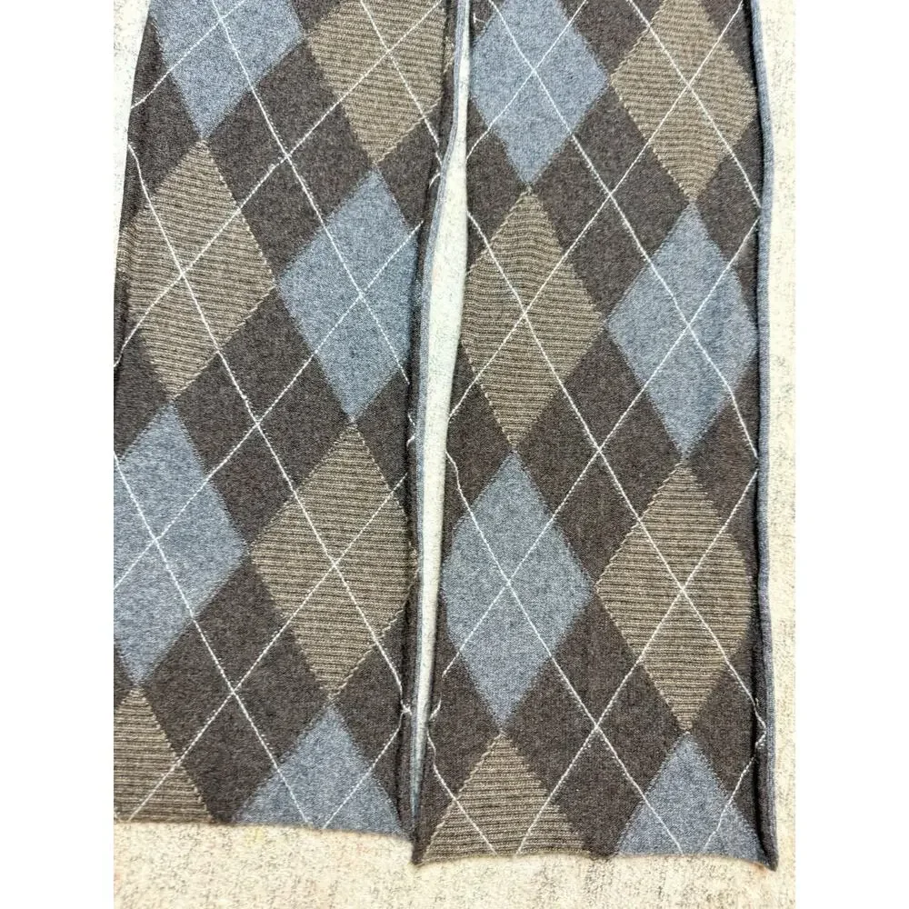 Cashmere Scarf Gray Brown Blue Diamond Argyle Preppy Cozy Classic Academia Cozy